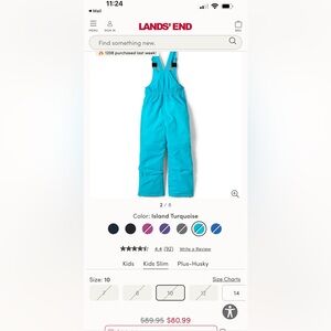 Lands' End Kids Island Turquoise Snow Bibs